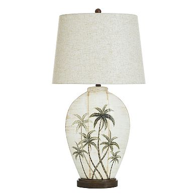 Patina Palms Table Lamp with Oatmeal Lamp Shade