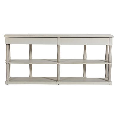 Wilshire Breakfront 3-Tier Distressed Light Grey Console Table