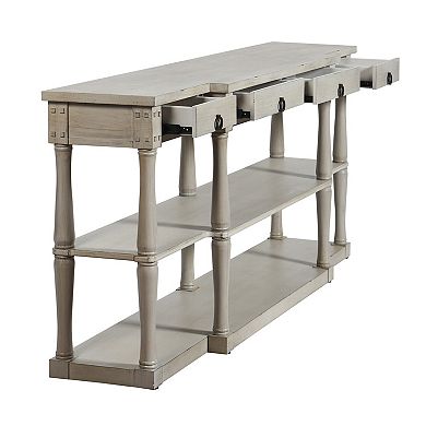 Wilshire Breakfront 3-Tier Distressed Light Grey Console Table