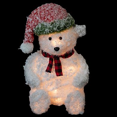 Northlight 21-in. Lighted Snowy Polar Bear in Red Plaid Scarf Outdoor Christmas Decoration