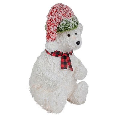 Northlight 21-in. Lighted Snowy Polar Bear in Red Plaid Scarf Outdoor Christmas Decoration