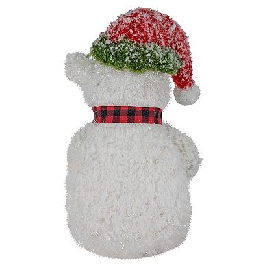 Northlight 21-in. Lighted Snowy Polar Bear in Red Plaid Scarf Outdoor Christmas Decoration