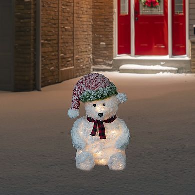 Northlight 21-in. Lighted Snowy Polar Bear in Red Plaid Scarf Outdoor Christmas Decoration