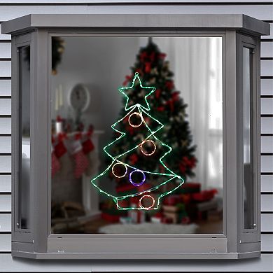 Northlight 28-in. LED Christmas Tree with Ornaments Window Silhouette Decoration