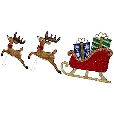 Northlight 25.25-in. Light-Up Reindeer & Sleigh Outdoor Christmas Decoration 3-piece Set