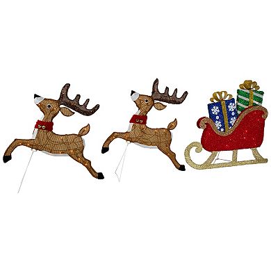 Northlight 25.25-in. Light-Up Reindeer & Sleigh Outdoor Christmas Decoration 3-piece Set