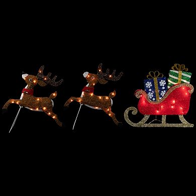 Northlight 25.25-in. Light-Up Reindeer & Sleigh Outdoor Christmas Decoration 3-piece Set