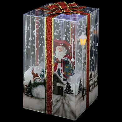 Northlight 12-in. Light-Up & Musical Santa Snowing Gift Box with Red Ribbon Christmas Decoration