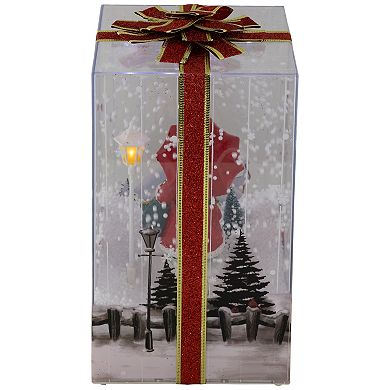 Northlight 12-in. Light-Up & Musical Santa Snowing Gift Box with Red Ribbon Christmas Decoration