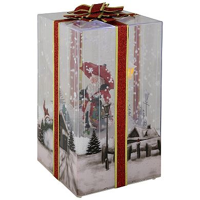 Northlight 12-in. Light-Up & Musical Santa Snowing Gift Box with Red Ribbon Christmas Decoration