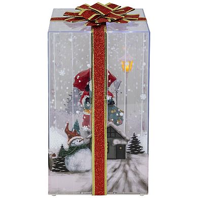 Northlight 12-in. Light-Up & Musical Santa Snowing Gift Box with Red Ribbon Christmas Decoration