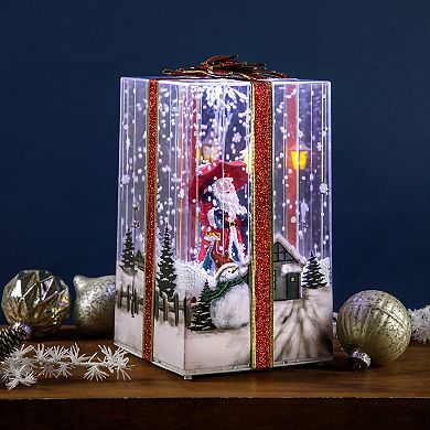 Northlight 12-in. Light-Up & Musical Santa Snowing Gift Box with Red Ribbon Christmas Decoration