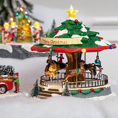 Northlight 10.5-in. LED Musical & Animated Christmas Carousel Village Display