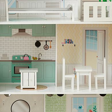 Teamson Kids Dollhouse & Play Kitchen Combination Toy Set