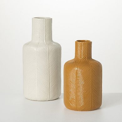 Artisanal Textured Ceramic Vase Table & Floor Decor 2-piece Set
