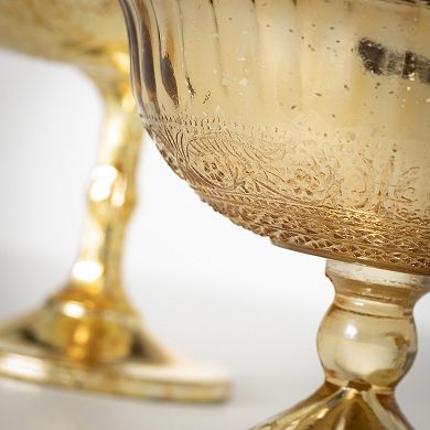 Gold Finish Glass Pedestal Goblets Table Decor 2-piece Set