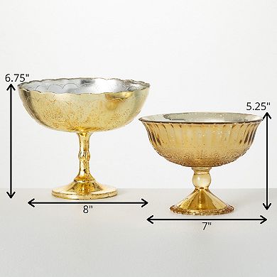 Gold Finish Glass Pedestal Goblets Table Decor 2-piece Set