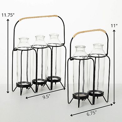 Modern Glass & Metal Bottle Vase Table Decor 2-piece Set