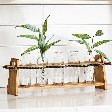 Glass Vases With Wooden Stand Table Decor