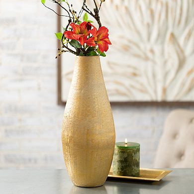 Lustrous Brushed Gold Finish Vase Table & Floor Decor 2-piece Set