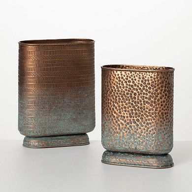 Hammered Shiny Ombre Vase Table Decor 2-piece Set