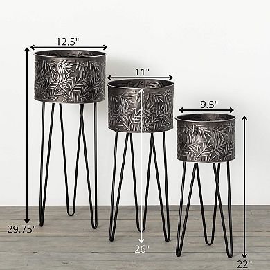 Sullivan's Embossed Metal Cylinder Planters with Legs Floor Decor 3-piece Set