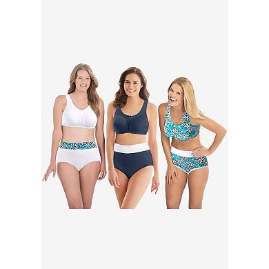 Comfort Choice Women's Plus Size Cotton 3-pack Color Block Full-cut Brief