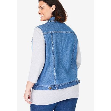 Woman Within Women's Plus Size Stretch Denim Vest