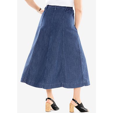 Roaman's Women's Plus Size Petite Invisible Stretch Iconic A-line Maxi Skirt