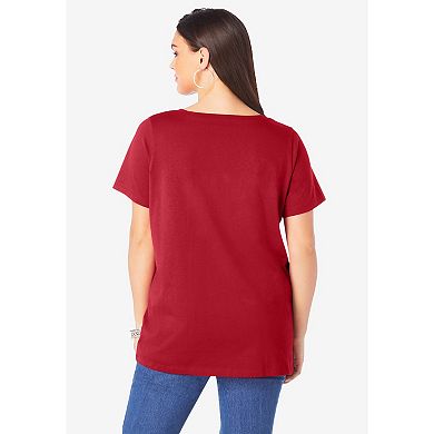 Roaman's Women's Plus Size V-neck Ultimate Tee