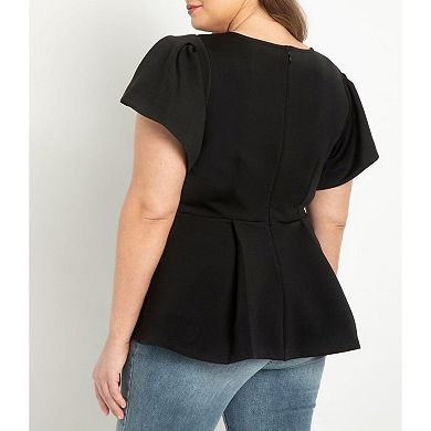 Eloquii Women's Plus Size Flare Sleeve Peplum Top