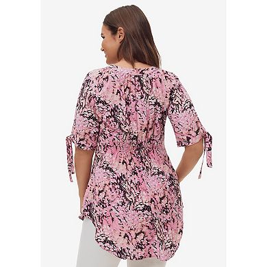 Ellos Women's Plus Size Tie-sleeve Scoop Neck Tunic