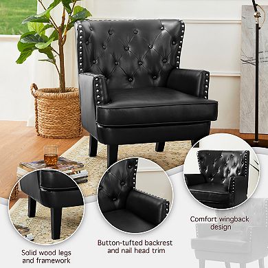 Glitzhome Mid-century Leatherette Button-tufted Accent Arm Chair