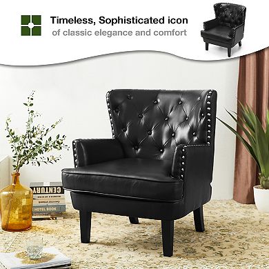 Glitzhome Mid-century Leatherette Button-tufted Accent Arm Chair