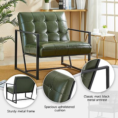 Glitzhome Mid Century Accent Chairs With Armrest, Metal Frame & Faux Leather
