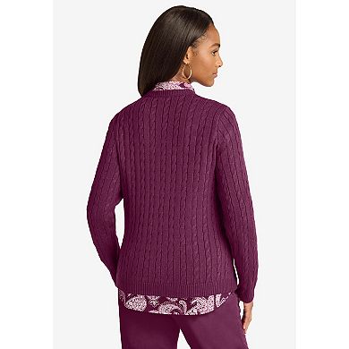 Jessica London Women's Plus Size Cable Crewneck Sweater