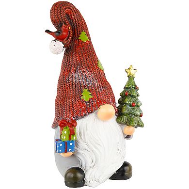 Northlight 9" Gnome with Cardinal Holding Christmas Tree Decoration