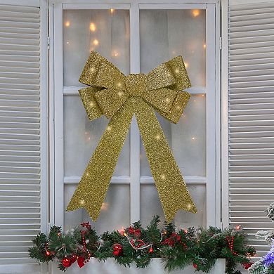 Northlight 24" LED Lighted Gold Tinsel Bow Christmas Decoration