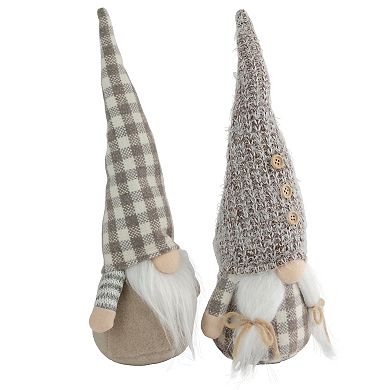 Northlight Set of 2 Beige and White Gingham 13" Nordic Christmas Gnomes