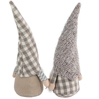 Northlight Set of 2 Beige and White Gingham 13" Nordic Christmas Gnomes