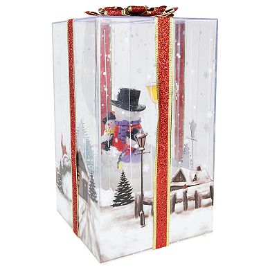 Northlight 12" Lighted and Musical Snowman Family Snowing Gift Box Christmas Decoration