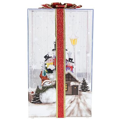 Northlight 12" Lighted and Musical Snowman Family Snowing Gift Box Christmas Decoration