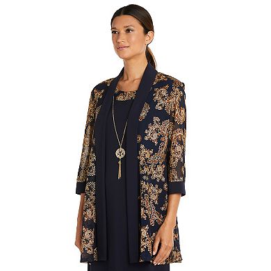 Women's R&M Richards 3-Piece Mesh Jacket, Dress & Necklace Set