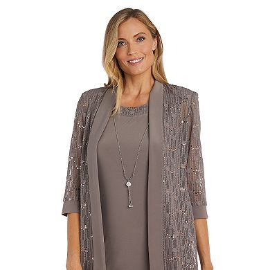 Women's R&M Richards 3-Piece Sequin Lace Jacket, Dress & Necklace Set