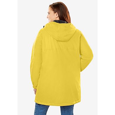 Woman Within Women's Plus Size Hooded Slicker Raincoat