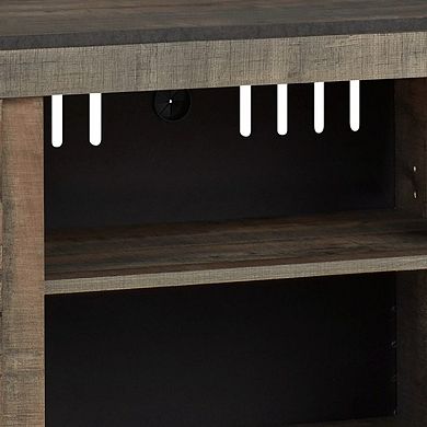 60 Inch Wood TV Media Entertainment Console, 3 Shelves, Metal Rivet, Brown