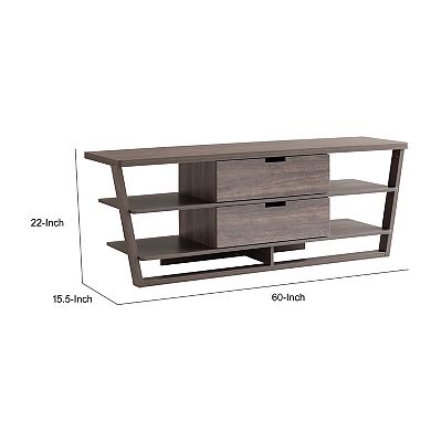 60 Inch TV Media Entertainment Console, 4 Floating Shelves, 2 Drawer, Brown