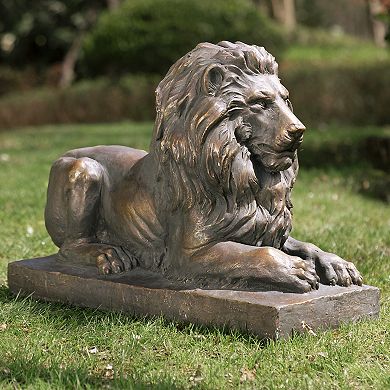 Glitzhome Lying Guardian Lion Garden Statue Outdoor Sculpture Decorative