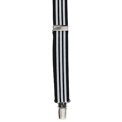 Men's Elastic Clip-end 1 Inch Black And White Pinstripe Suspenders