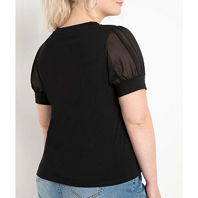 Eloquii Women's Plus Size Combo Sleeve Tee